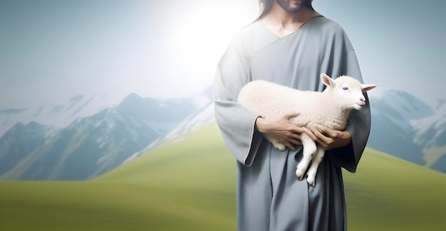 Jesus recovered the lost sheep carrying it in his arms Biblical story conceptual theme