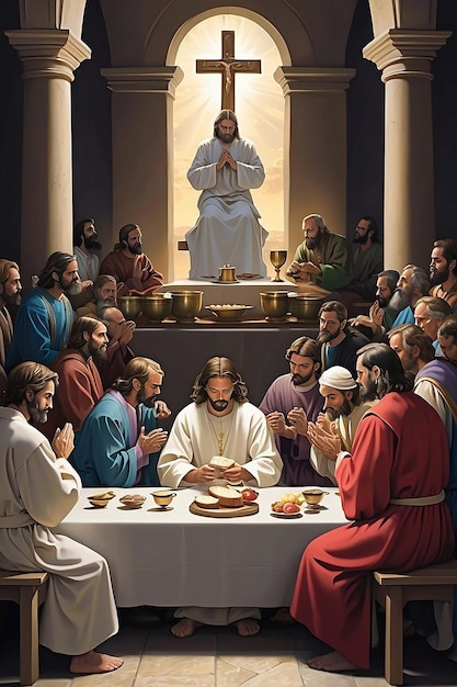 Jesus sat with his disciples for Holy Communion