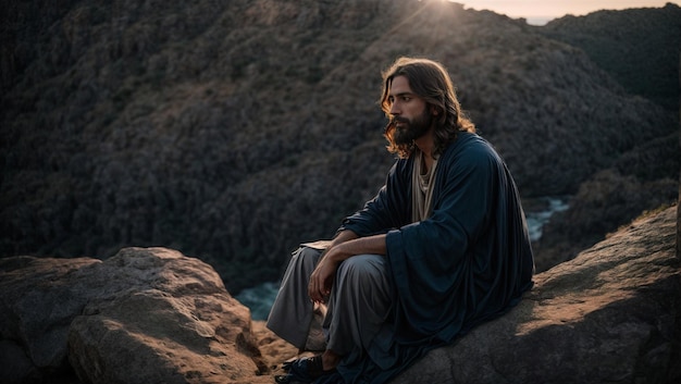 Photo jesus sitting looking at the people