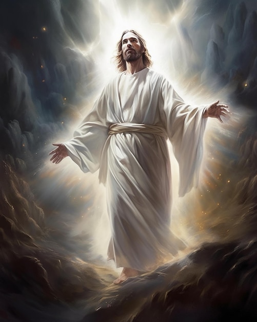 Jesus standing in the clouds