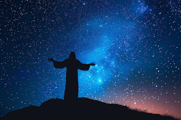 Jesus under a starry sky christian background