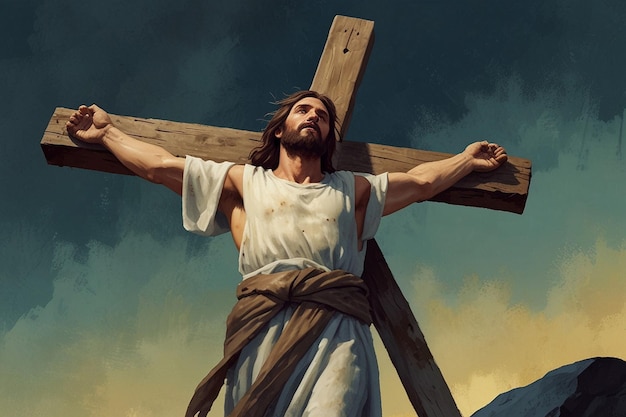 Jesus takes up his Cross Digital watercolor painting illustration