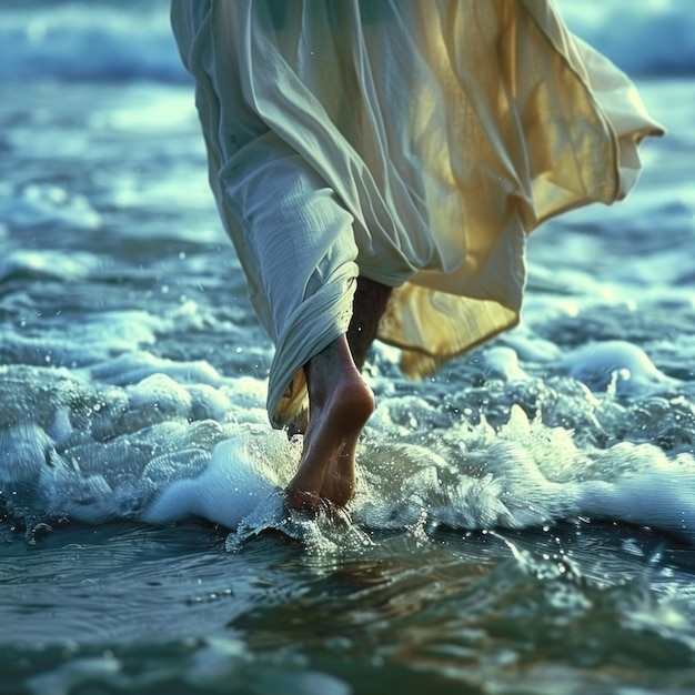 Photo jesus walking on water amidst the stormy sea