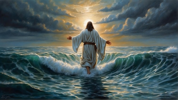 Jesus walks on water and calms the sea