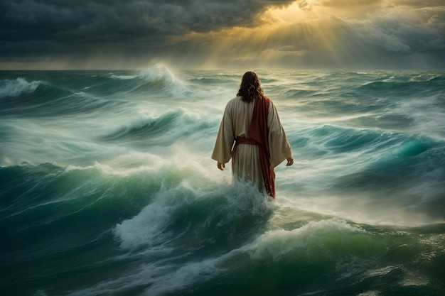 Jesus walks on water and calms the sea