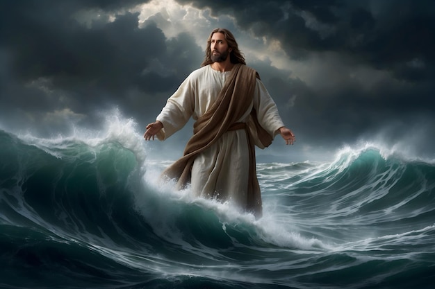 Jesus walks on water and calms the stormy sea