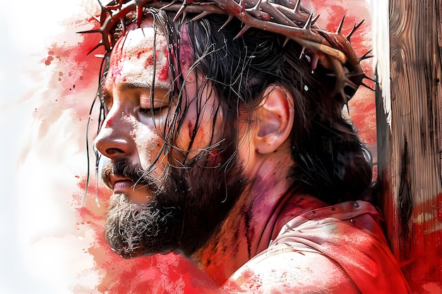 Jesus wearing a crown of thorns as a sacrifice