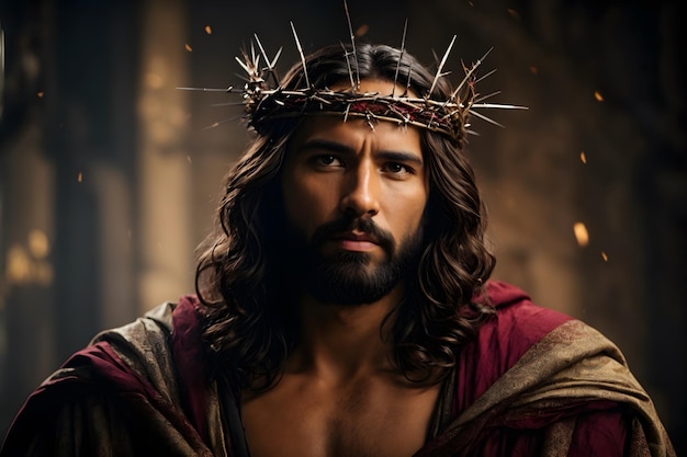 Jesus wearing a crown of thorns