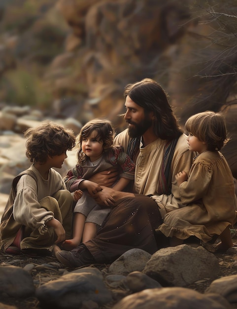 Jesus with children christian photo illustration