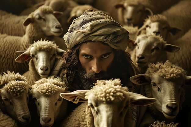 Jesus with Flock of Sheep christian photo