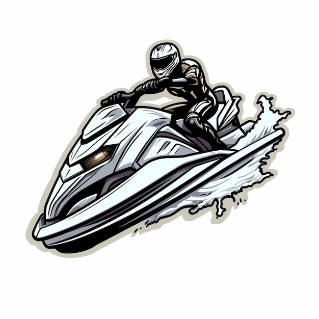 Jet ski sticker white background black outline