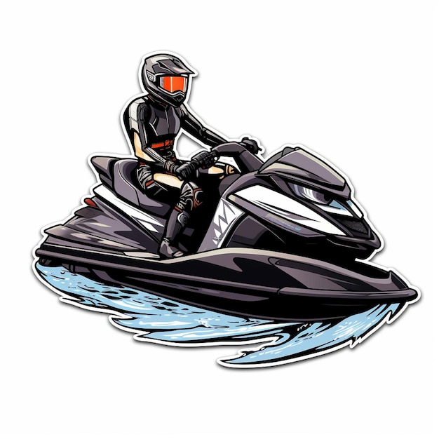 Jet ski sticker white background black outline