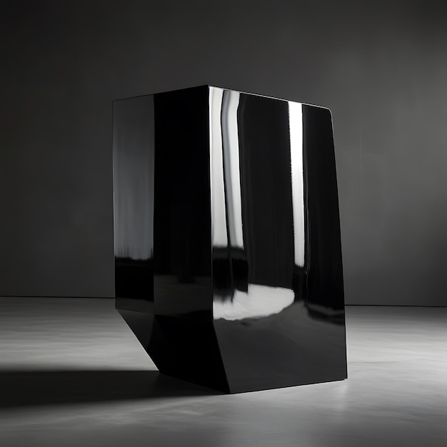 JetBlack Pedestal with Smooth MirrorLike Surface Reflecting Distorted Surroundings Creating