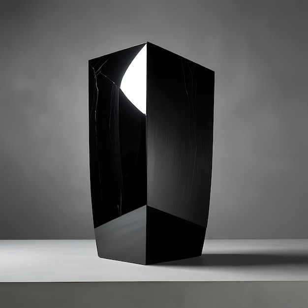 JetBlack Pedestal with Smooth MirrorLike Surface Reflecting Distorted Surroundings Creating