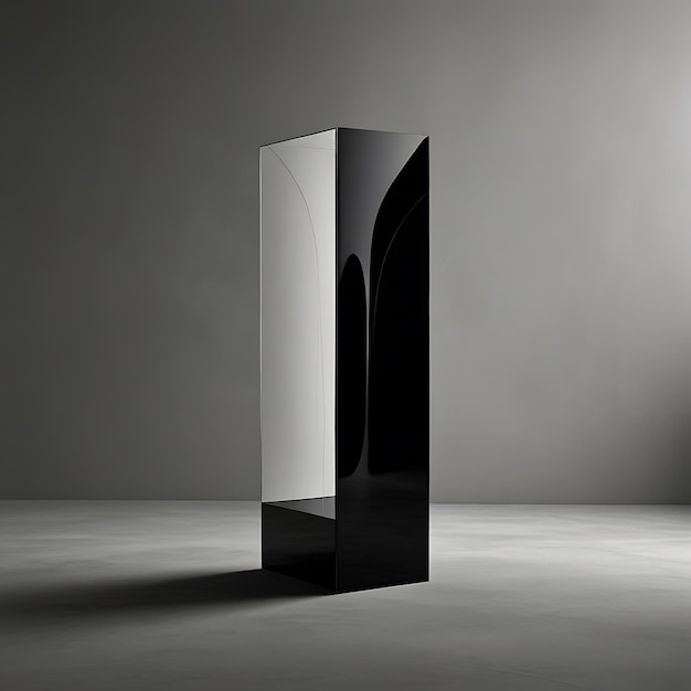 JetBlack Pedestal with Smooth MirrorLike Surface Reflecting Distorted Surroundings Creating