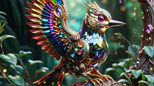 JewelEncrusted Bird in a Mystical Forest