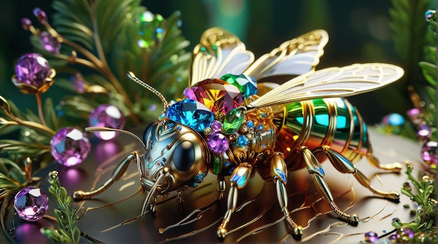 JewelEncrusted Mechanical Bee with Gemstones