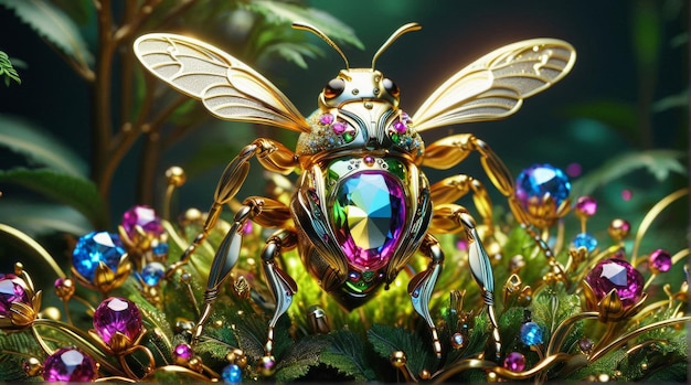 JewelEncrusted Mechanical Bee with Gemstones