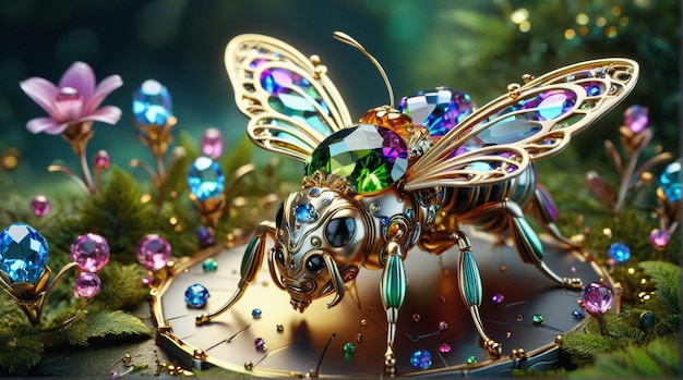 JewelEncrusted Mechanical Bee with Gemstones