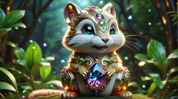 JewelEncrusted Mechanical Chipmunk in Forest