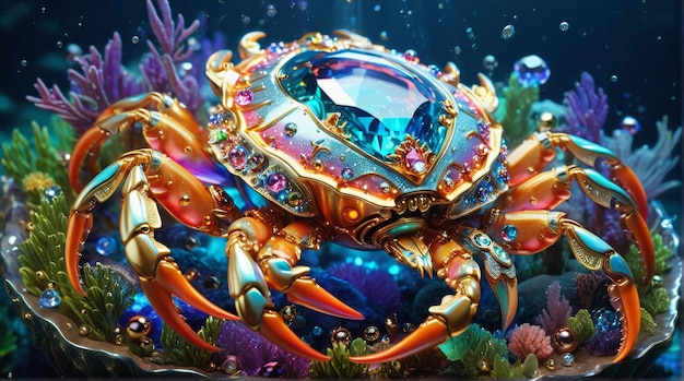 JewelEncrusted Mechanical Crab in Coral Reef