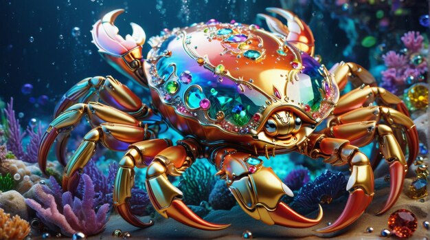 JewelEncrusted Mechanical Crab in Coral Reef