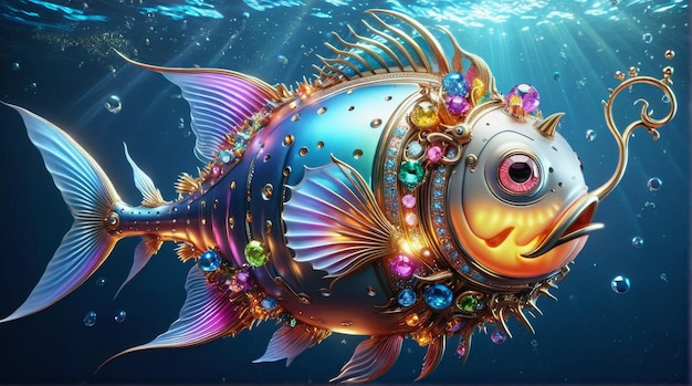 JewelEncrusted Mechanical Fish with Fins