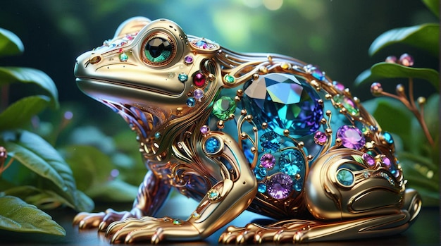 JewelEncrusted Mechanical Frog with Gemstones