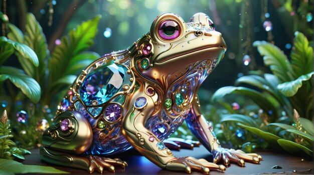 Photo jewelencrusted mechanical frog with gemstones