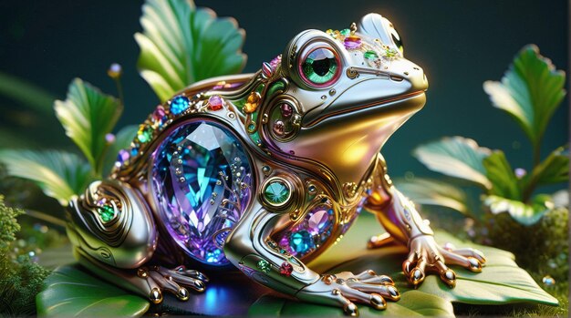 JewelEncrusted Mechanical Frog with Gemstones