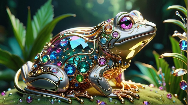 JewelEncrusted Mechanical Frog with Gemstones