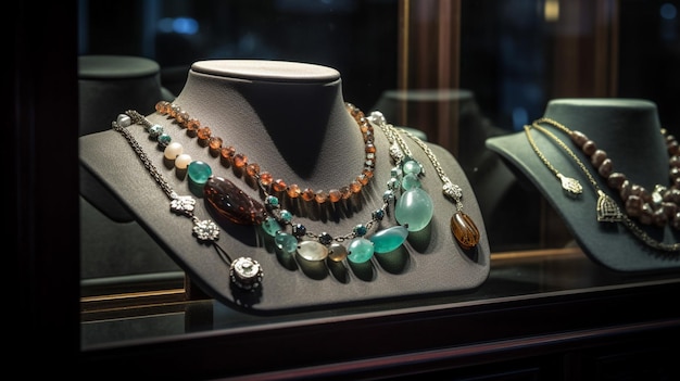 Jewelry on display at a shop window