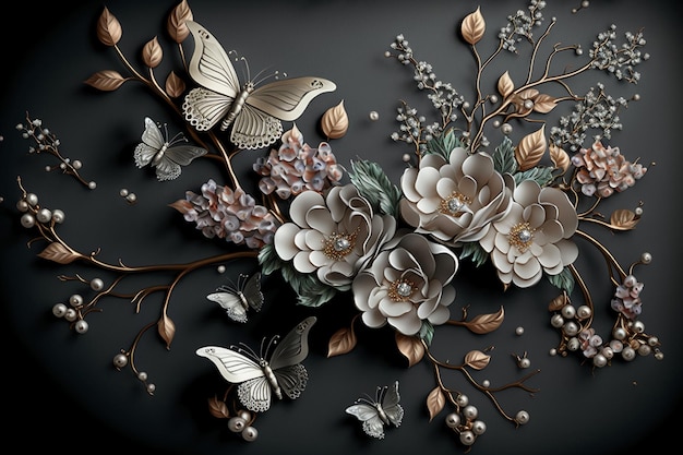 Jewelry flowers with silver branches