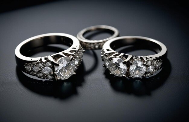 Jewelry rings with diamond on black cloth soft focus