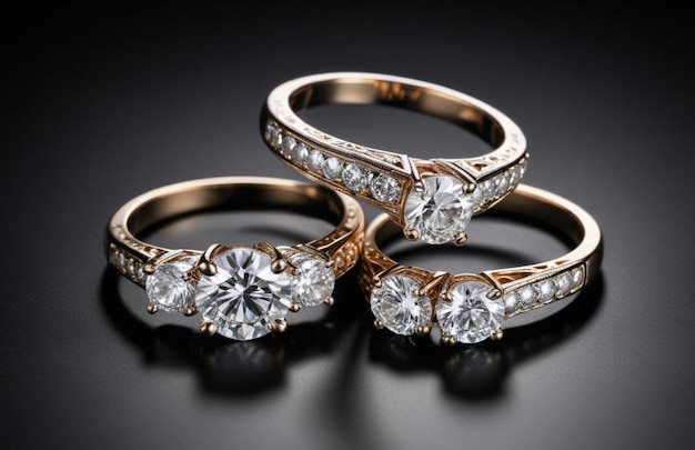 Jewelry rings with diamond on black cloth soft focus