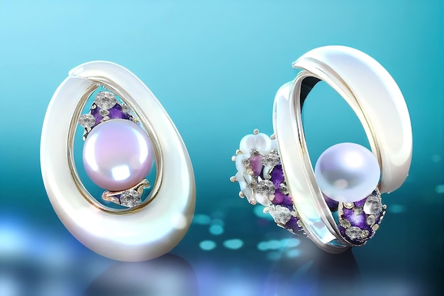 jewelry silver ring and earring with lilac topaz white pearl and small diamonds luxury fashion woma