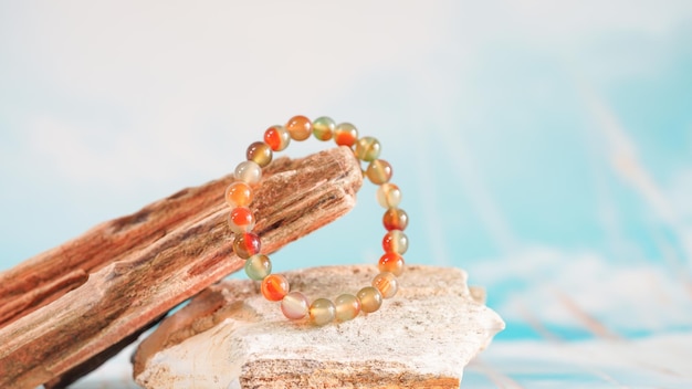 Jewelry with natural synthetic stone bracelet. Beautiful semiprecious stone beads