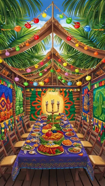 Jewish festival of Sukkot Traditional succah hut colorful decorations