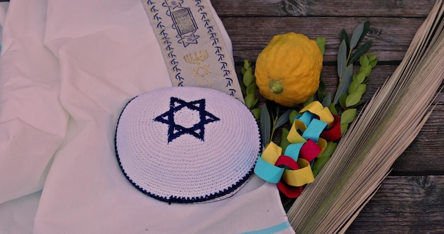 Jewish festival traditional symbols of Sukkot the four species in Etrog lulav hadas arava