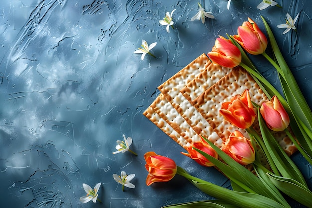 Jewish holiday bread matzah on kitchen table Stask of matza or matzoh Happy Passover Pesah