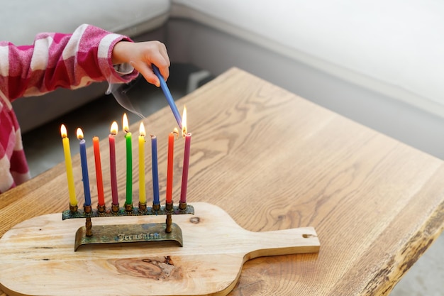 Jewish holiday Hanukkah background Selective focus