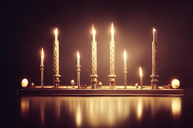 Jewish holiday Hanukkah with menorah traditional lights symbol 3d illustration