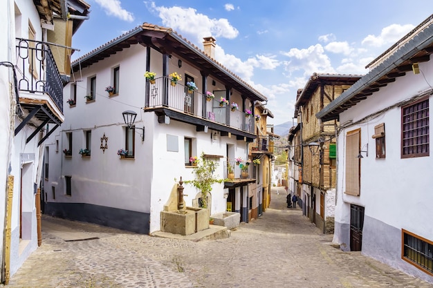 Jewish quarter with white houses and narrow alleys in Hervas Caceres