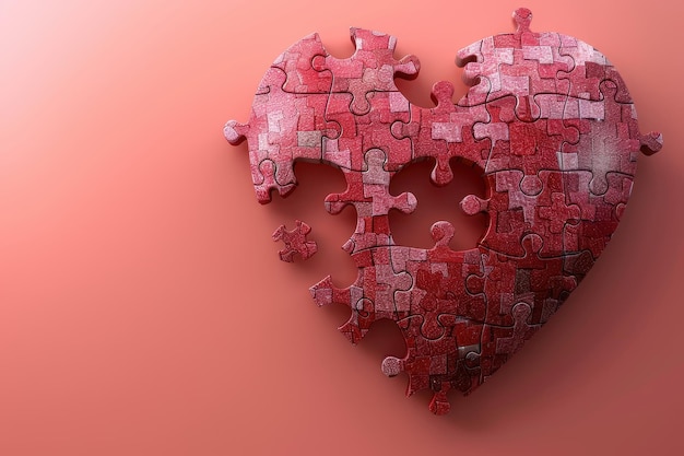 Photo jigsaw puzzle arranged in the shape of a heart in the concept of autism day