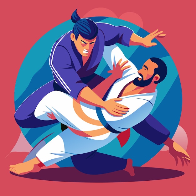 Photo jiu jitsu athletes fighting vector illustration for martial arts action