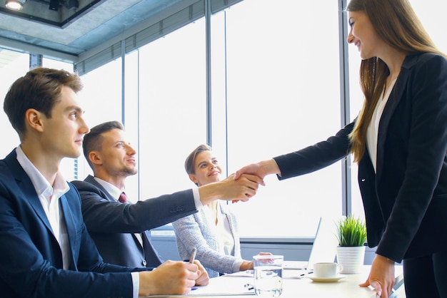 Job applicant having interview Handshake while job interviewing