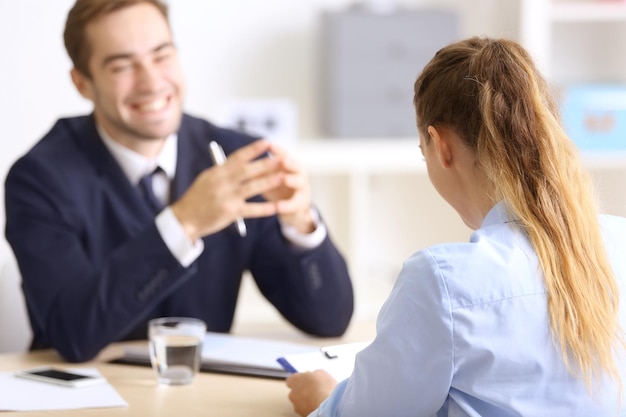 Job applicant having interview in office