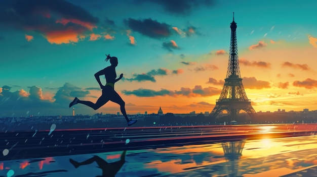 jogging in the Eiffel Tower area in the morning