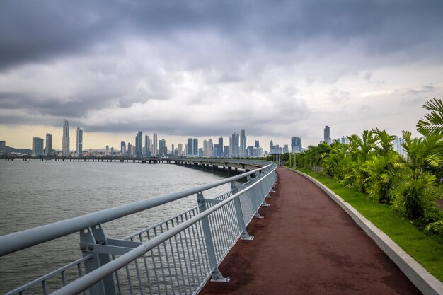 Jogging path wit skyline view in Cinta Costera Panama City Panama