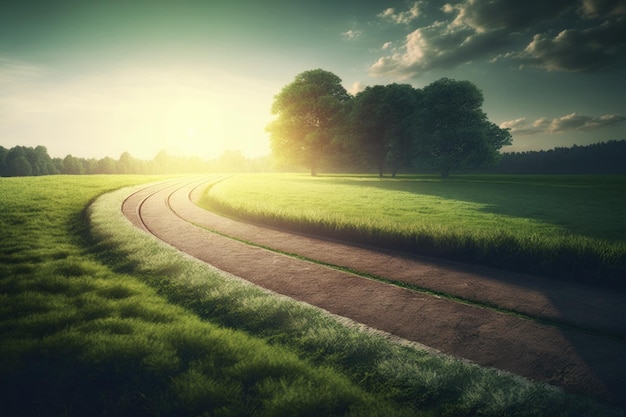 Jogging running field track with green scenery outdoor Made with Generative AI